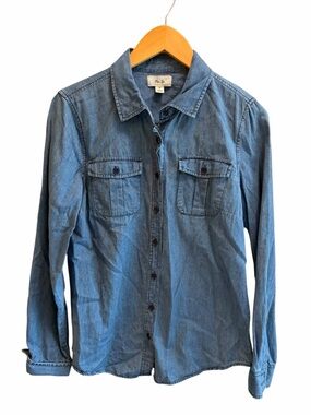 Per Se Chambray Classic Blue Denim Button Down Shirt 100% Cotton Size Small
